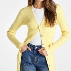 ShoeDazzle  Ribbed Sweater Cardigan color: pale banana size: XXL